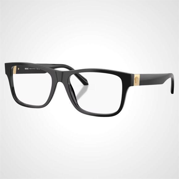 New VERSACE Eyeglasses Black Square 56-17-145mm Gold Medusa Versace